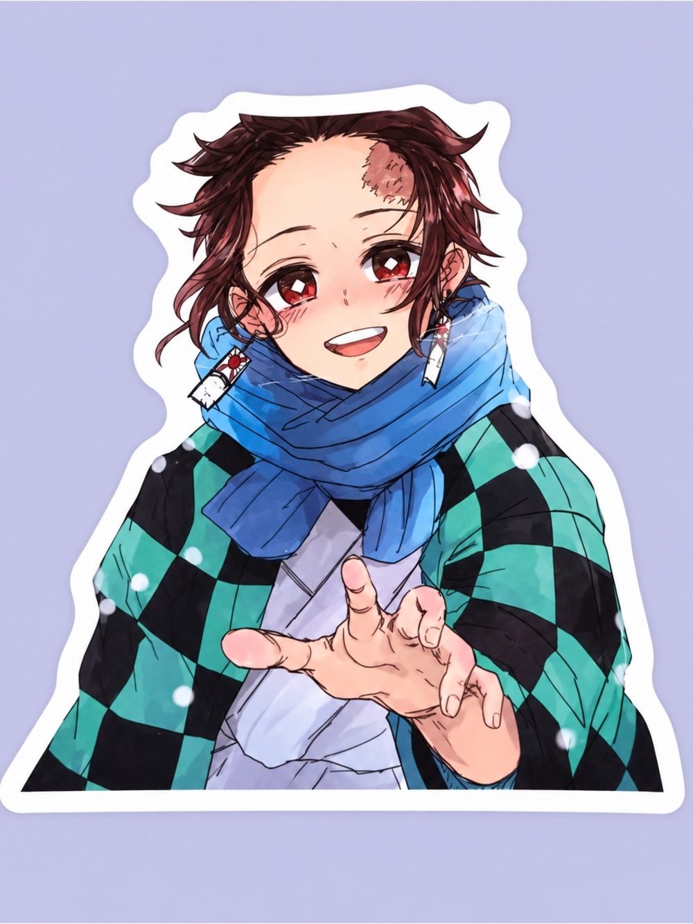 Tanjiro Kamado | Demon Slayer Smiling Winter Scarf Anime Sticker | 5/$10